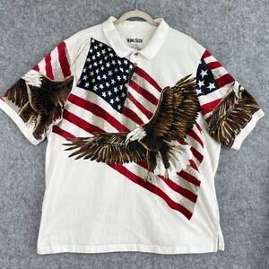 King Size Polo Shirt Mens 2XL Big USA America Flag Eagle Patriotic Allover Print